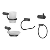 Set De Baño Metalico Negro Mate 5 Accesorios Modernos J8