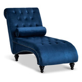 Chaise Lounge De Terciopelo Y C/almohada, Azul; Paddie