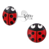 Aros Para Niña Chinita Esmaltada Ladybug Caja Regalo