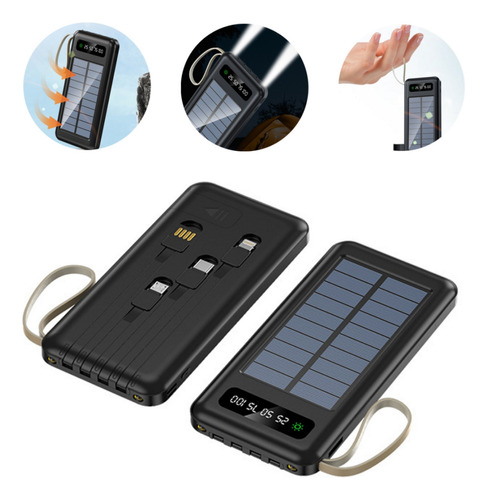 Power Bank Carregador Solar Rápido 20000mah Com 4 Cabos 