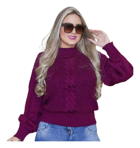 Blusa Feminina Tricot Lã Manga Longa Moda Grossa