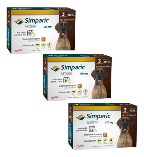 03 Simparic 120 Mg Antipulgas 40 A 60kg Cx 3 Comprimidos