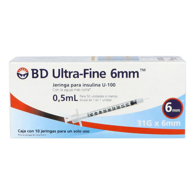 Bd Ultrafine 6mm 0.5ml Para Insulina Caja Con 10 Jeringas 31 | Meses sin interés