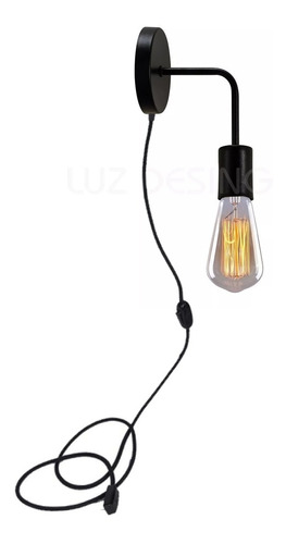 Aplique Vintage Negro Apto Led Con Cable Velador Luz Desing 