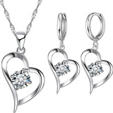 Conjunto Juego Plata 925 Corazón Collar Aros Dije Madre