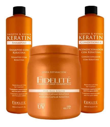 Kit Shampoo + Mascara + Acondicionador Keratina - Fidelite 