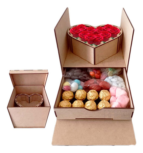 Caja Para Regalo Rosas Y Chocolate San Valentín Cubo Corazón