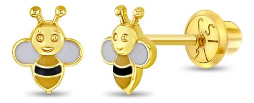 Pendientes De Oro Amarillo De 14 Quilates Con Forma De Abeja