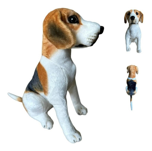 Beagle 30cm Cachorro Pelúcia Realista Filhote Sentado.