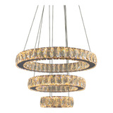 Lustre Pendente Cristal K9 Led 3 Anéis C/ Controle Remoto 110v/220v