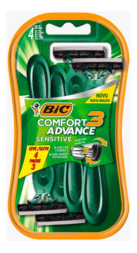 Aparelho Barbear Bic Comfort 3 Advance Sensitive 4 Unidades