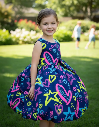 Vestido Infantil Festa Neon Brilha Luz Negra Fluor Balada