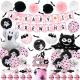 Kit De Decoracion Fiesta Baby Shower Halloween Rosa Negro