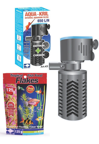 Filtro Interno Pecera Acuario 40-80 L + Hojuelas Peces 125 G