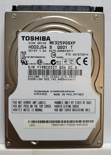 Disco Rigido Toshiba 320gb Mk3259gsxp Notebook