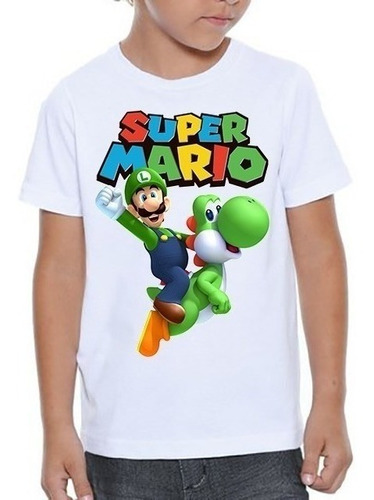 Camiseta Infantil Super Mário E Luigi E Yoshi Game Clássico