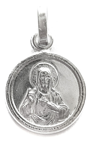 Colgante Medalla Sagrado Corazón 10mm Plata Fina 925