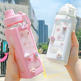 Botella De Agua Grande Kawaii Con Pajita Y Pegatinas 3d Bote