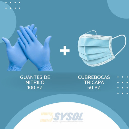 Kit Guantes De Nitrilo 100 Pz (ch,m,g) + Cubrebocas De 50 Pz