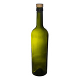 Botella De Vidrio Vino Conica Baja 750 Verde Con Tapon X 48u