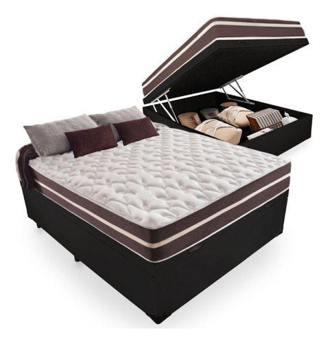 Cama Box Baú Casal + Colchão Molas Comfort Prime Classic