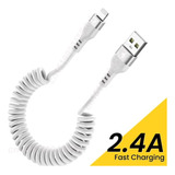 Cable Usb Blanco Carga Rápida Resorte Gusano Para iPhone