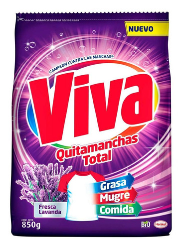Detergente En Polvo Viva Quitamanchas Total Lavanda 850g