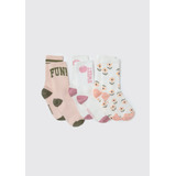 Kit Com 3 Pares De Meia Infantil Menina Cano Alto Estampada 