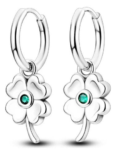 Aros Argolla Trébol Y Circón Verde En Plata 925 Silver Heart