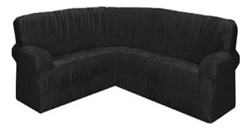 Kit Protetor Capa De Sofa De Canto 6 Lugares Elasticada Cor Preto Liso