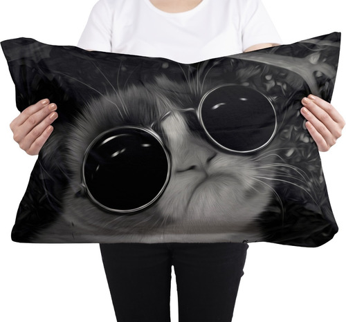 Cojin Almohada Gato Lentes Negros Enojado Rectangular Suave