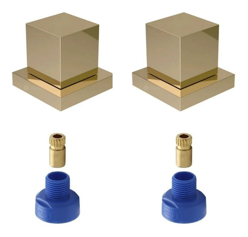 2 Acabamento Quadrado Metal Dourado + 2 Adaptador Reg Docol 