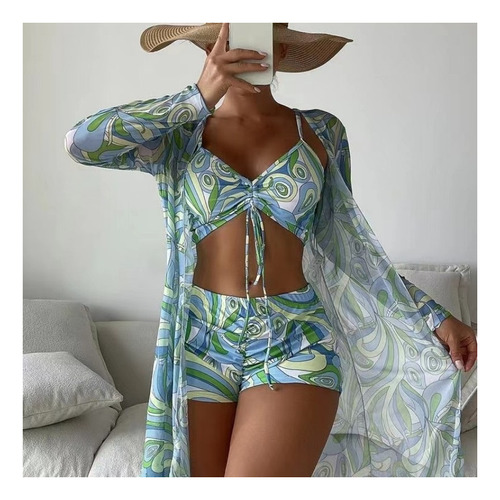 L Conjunto Bikini De Tres Piezas Con Estampado Floral Playa