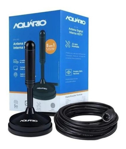 Antena Digital Aquario Dtv-150 Com Cabo 5m Vhf/uhf/fm/hdtv