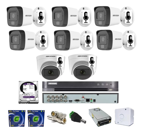 Dvr 08 Ch Acusense Hikvision / 08 Cameras Com Áudio / Hd 1t