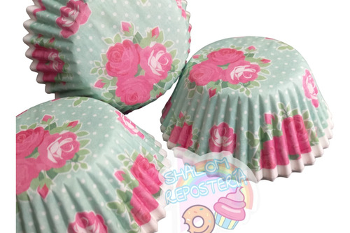 * 75 Capacillos Celeste Rosas Vintage Mamá Cupcakes Fondant