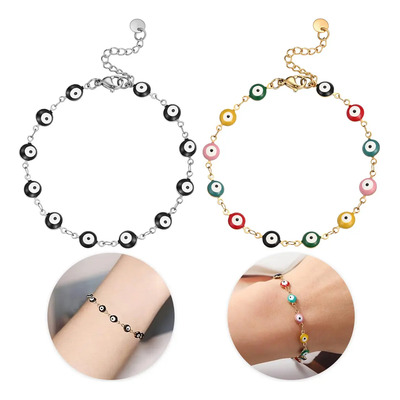 PHLAROMIX 2pzs Pulsera Ojo Turco Amuleto Acero Inoxidable Moda Ajustable pulseras Para Parejas Joyeria Regalo Para Mujeres Hombres | Meses sin interés