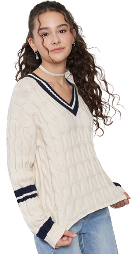 Sweater Niña Rayas College Ecru Corona