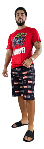 Pijama Avengers Caballero Short Camisa Cómoda Fresca