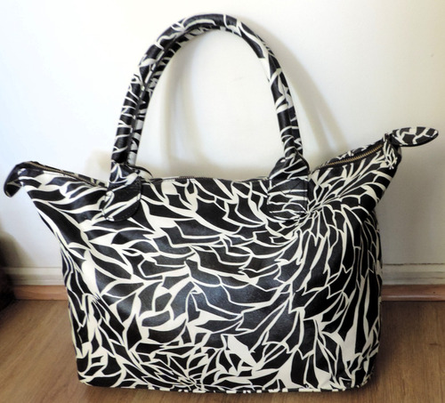 Bolso Tote Bag Blanco Con Negro