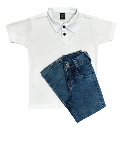 Kit Camisa Polo 2 Ao 8+calça Jeans Infantil Menino Atacado