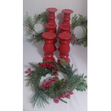 2 Portavelas Navideños 20 Cm Cerámica Roja 