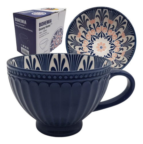 Tazon Jarro Mug Ceramica Decorada Caja Regalo Café Te