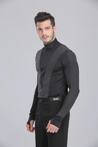 Camisa De Baile Para Hombre Con Cuello De Tortuga, Manga Lar