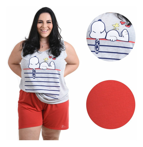 Pijama Feminino Plus Size Baby Doll Estampado Camiseta Verão