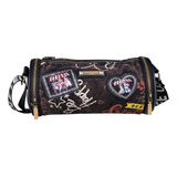 Bolsa Tipo Barril Nicole Lee De Mezclilla Tipo Graffiti Ss24 Color Marrón Correa De Hombro Negro