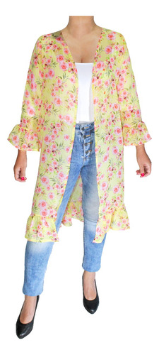 Sobretodo Kimono Largo Boleros Flores Cardigan Mujer Juvenil
