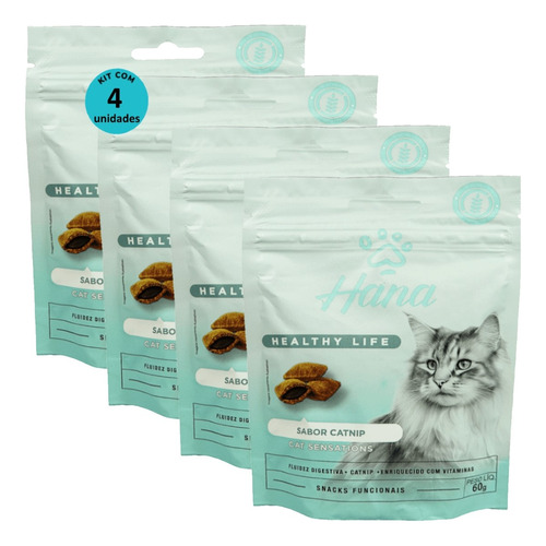 Kit 4 Snack Hana Healthy Life Cat Sensations Gato Adulto 60g