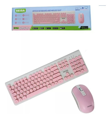 Kit Teclado Y Mouse Con Cable Usb Rosa Pc Notebook