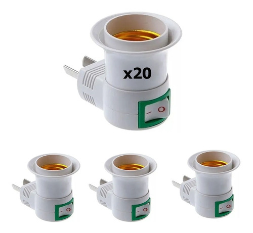 Portalampara X20 E27 Enchufe 220v Tecla Velador Luz De Noche Color Blanco